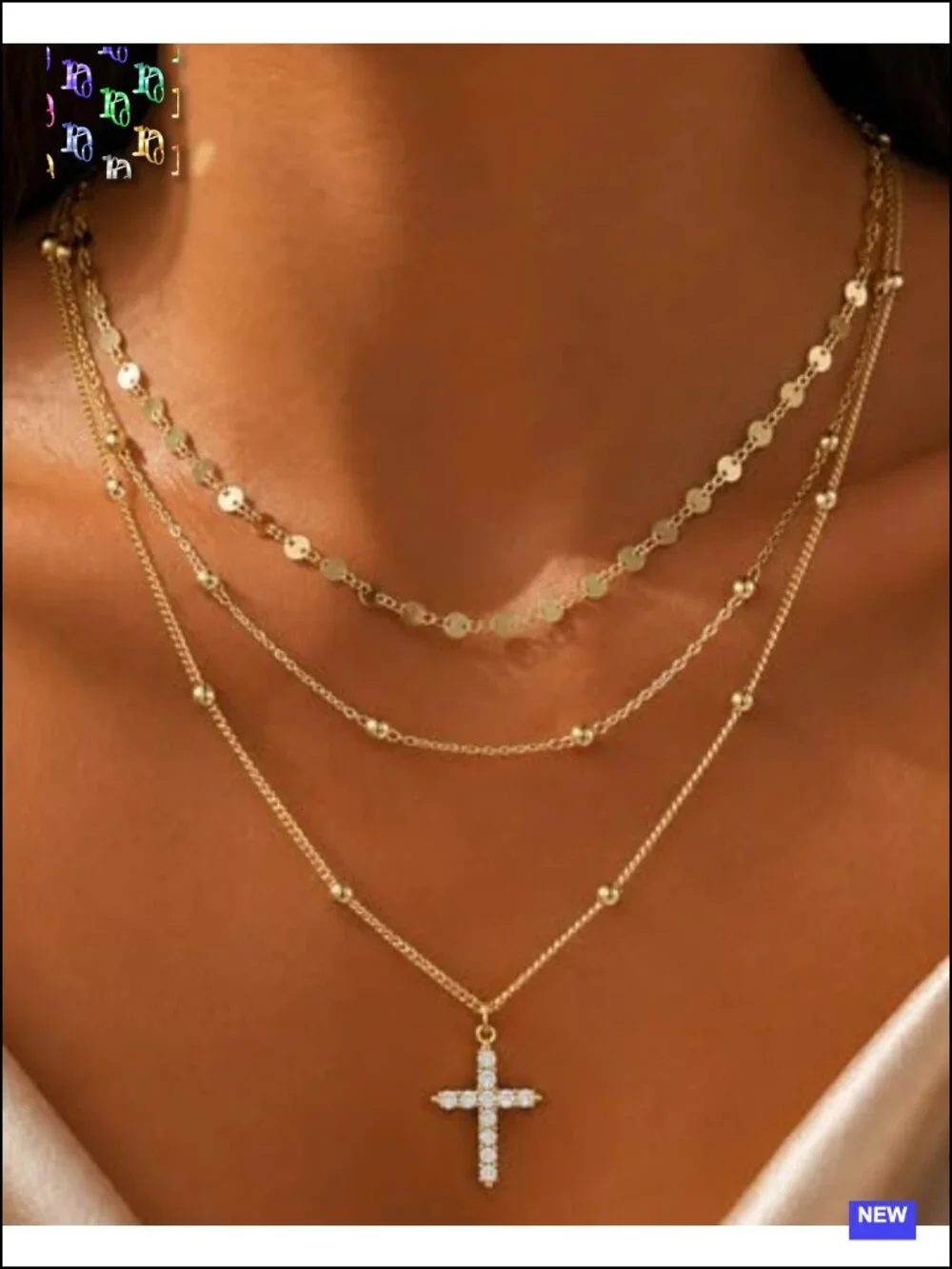 3 Pcs 14K Gold Plated Layered Gold Necklaces Stack Set with Cubic Zirconia